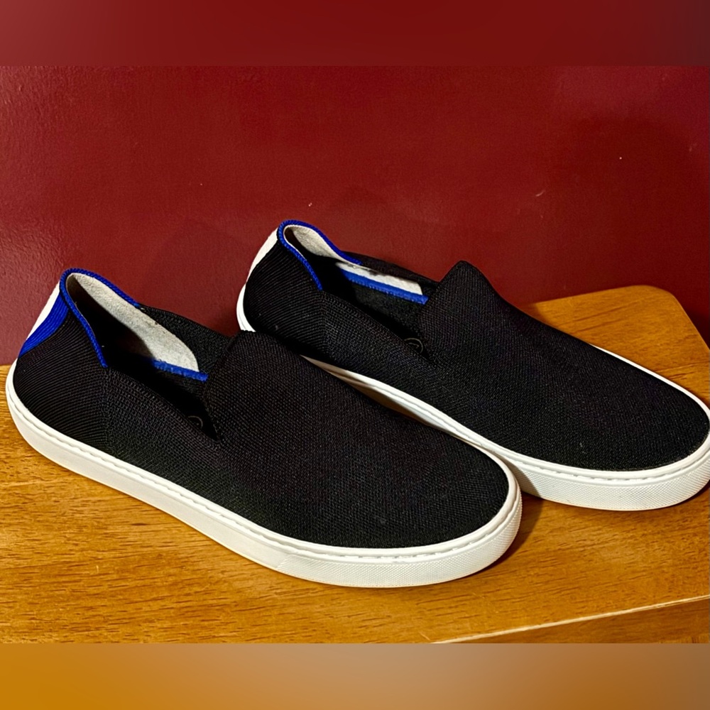 Rothys Black Knit Round Toe Slip On Sneakers Comfort Washable Shoes Size 9.5